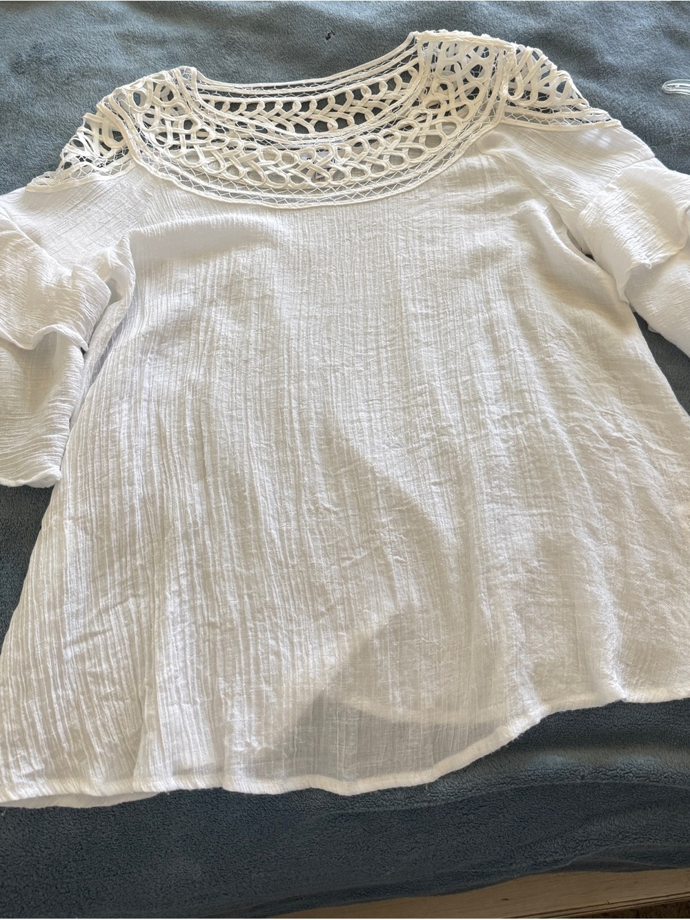 Stand Studio White Crochet Yoke Peasant Blouse